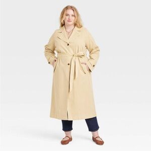 Universal Thread Tan Washed Khaki Belted Trench MIDI length Coat SIZE 1X NWT